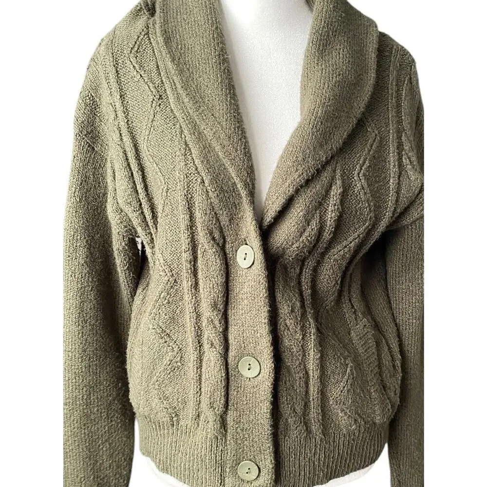 Anthropologie Pilcro cable knit shawl collar cardigan sweater olive Women S Knit - Picture 11 of 16